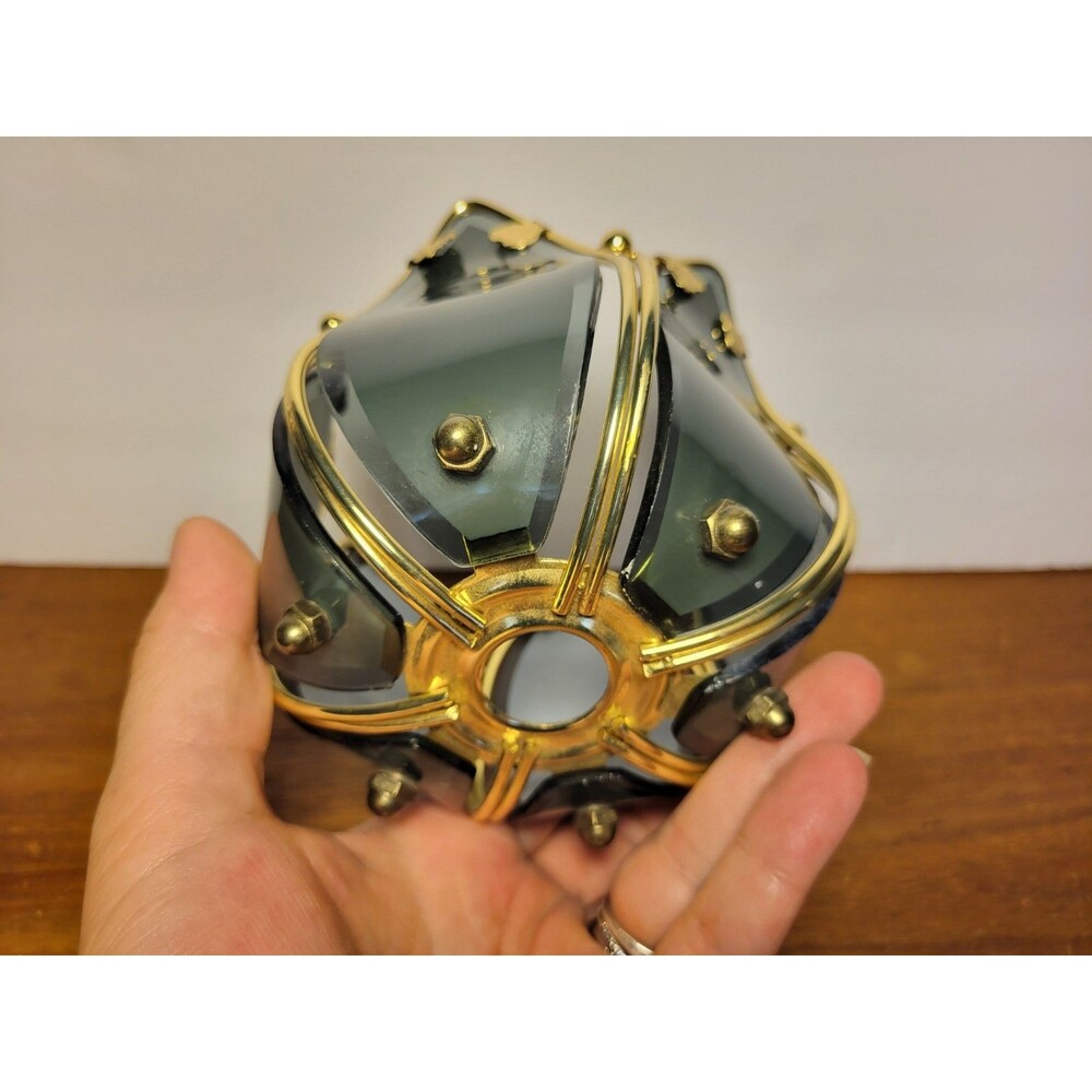 PartyLite Lotus Tealight Votive Candle Holder Smoky Grey Glass Brass 4” - Picture 10 of 10